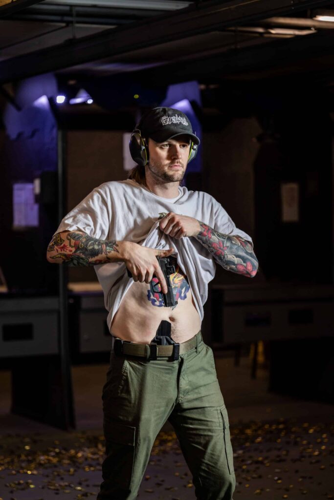 Phalanx AIWB appendix holster front view Phalanx appendix carry holster with Modwing Slim Fit Holsters Phalanx AIWB holster carbon fiber AIWB concealed carry holster Phalanx model Phalanx inside the waistband holster side profile 