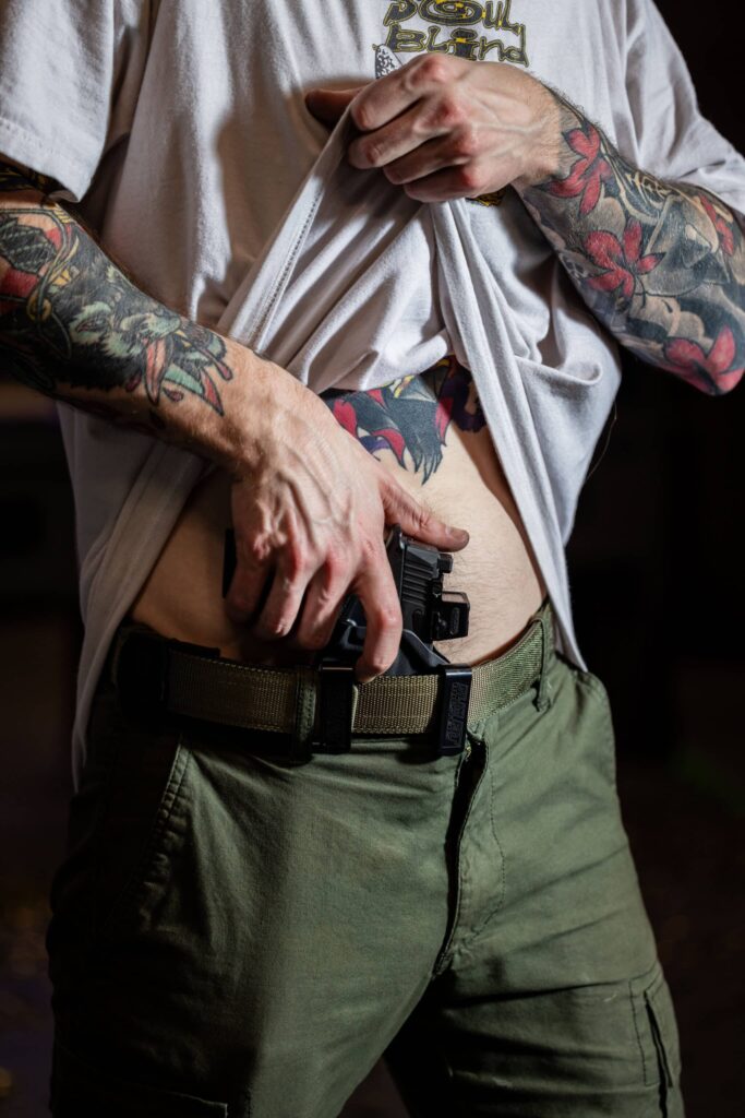 Phalanx AIWB appendix holster front view Phalanx appendix carry holster with Modwing Slim Fit Holsters Phalanx AIWB holster carbon fiber AIWB concealed carry holster Phalanx model Phalanx inside the waistband holster side profile 